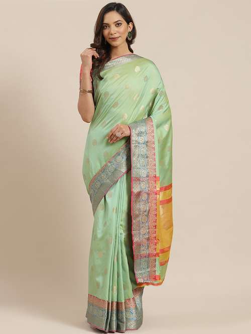 neo mint banarasi saree - 17428351 - Standard Image - 0