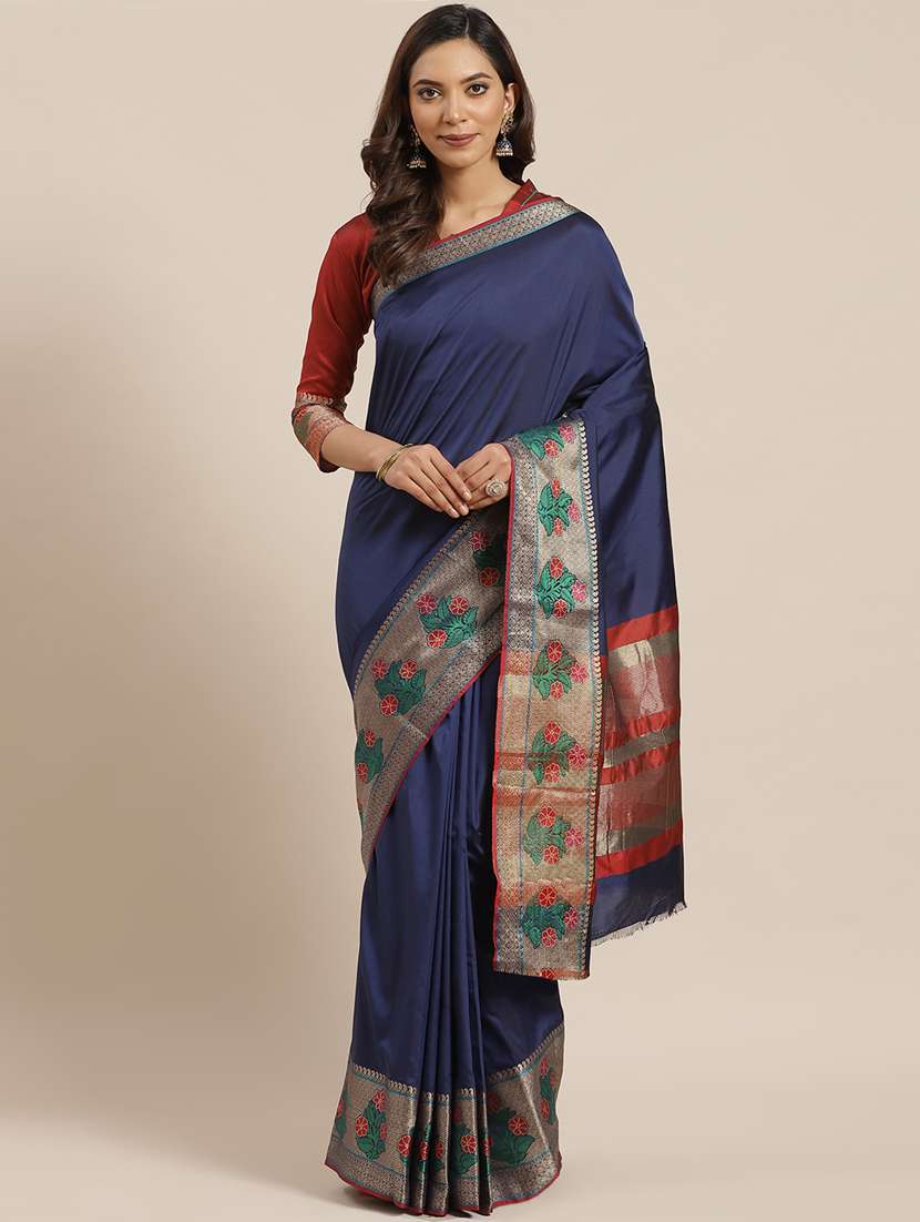 women solid with bordered saree with blouse - 17428355 - Zoom Image - 0