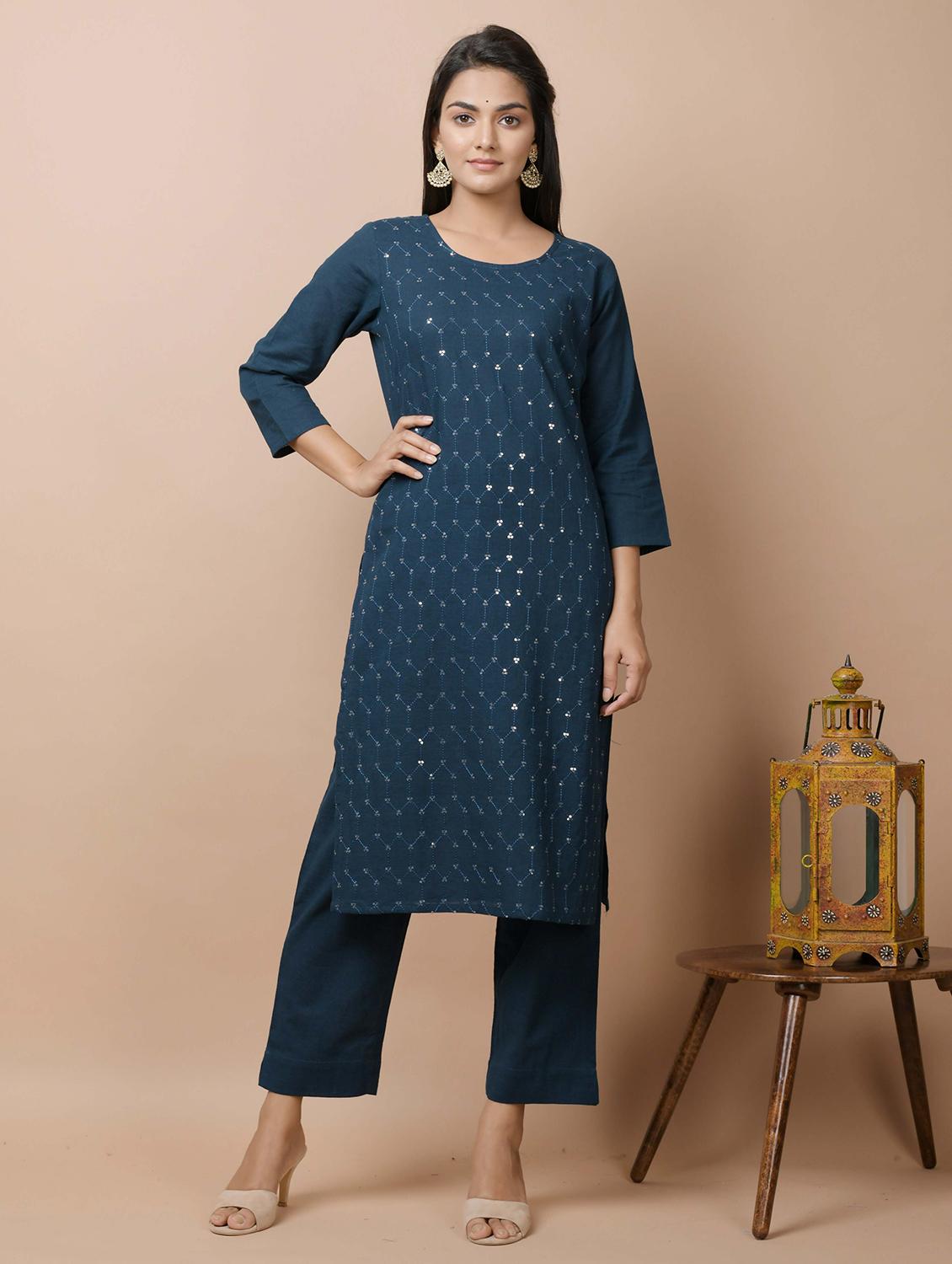 embellished straight kurta - 17428813 - Zoom Image - 0
