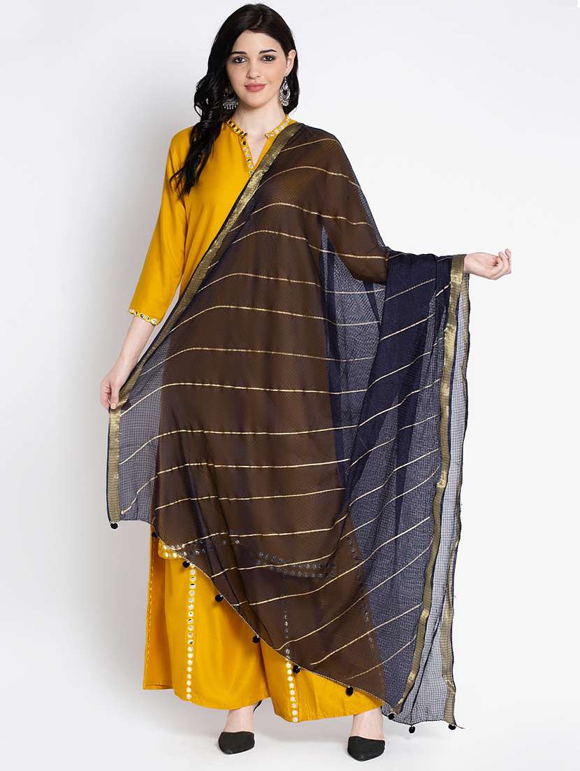 navy cotton blend dupatta