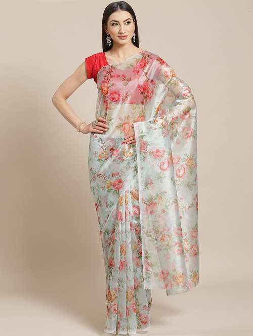 floral printed saree with blouse - 17428995 - Standard Image - 0
