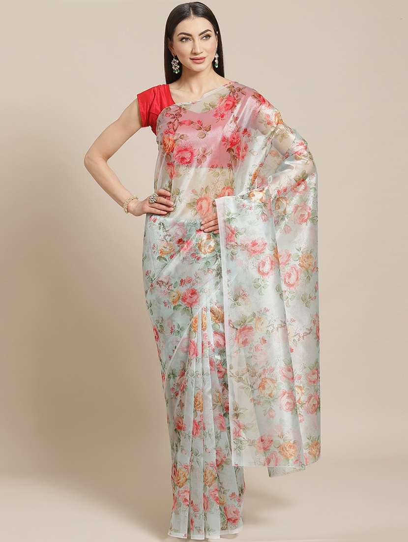 floral printed saree with blouse - 17428995 - Zoom Image - 0