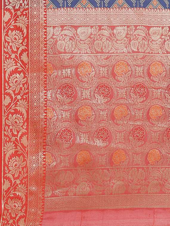 navy silk blend banarasi saree with blouse - 17429002 - Standard Image - 3