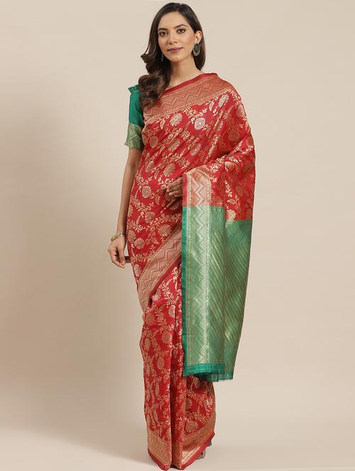 floral banarasi saree with blouse - 17429290 -  Standard Image - 0