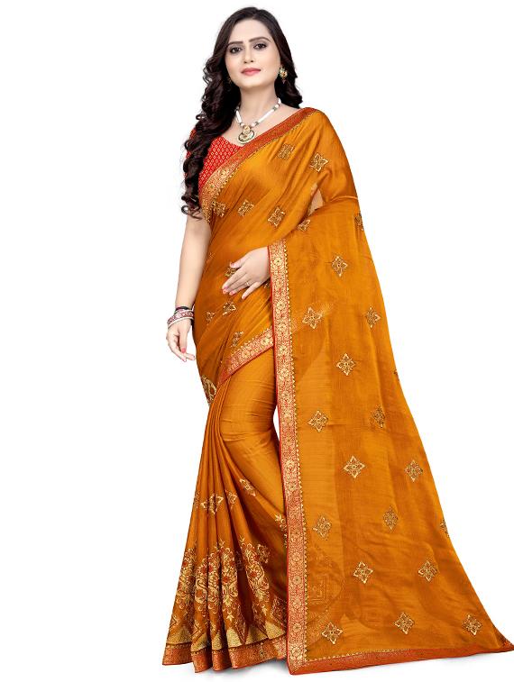zari embroidered saree with blouse - 17430038 -  Zoom Image - 0