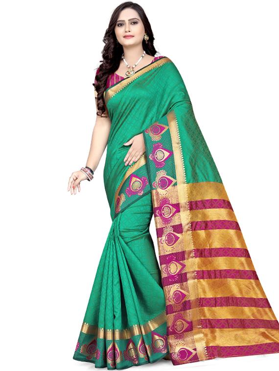 solid plain saree with blouse - 17430042 - Zoom Image - 0