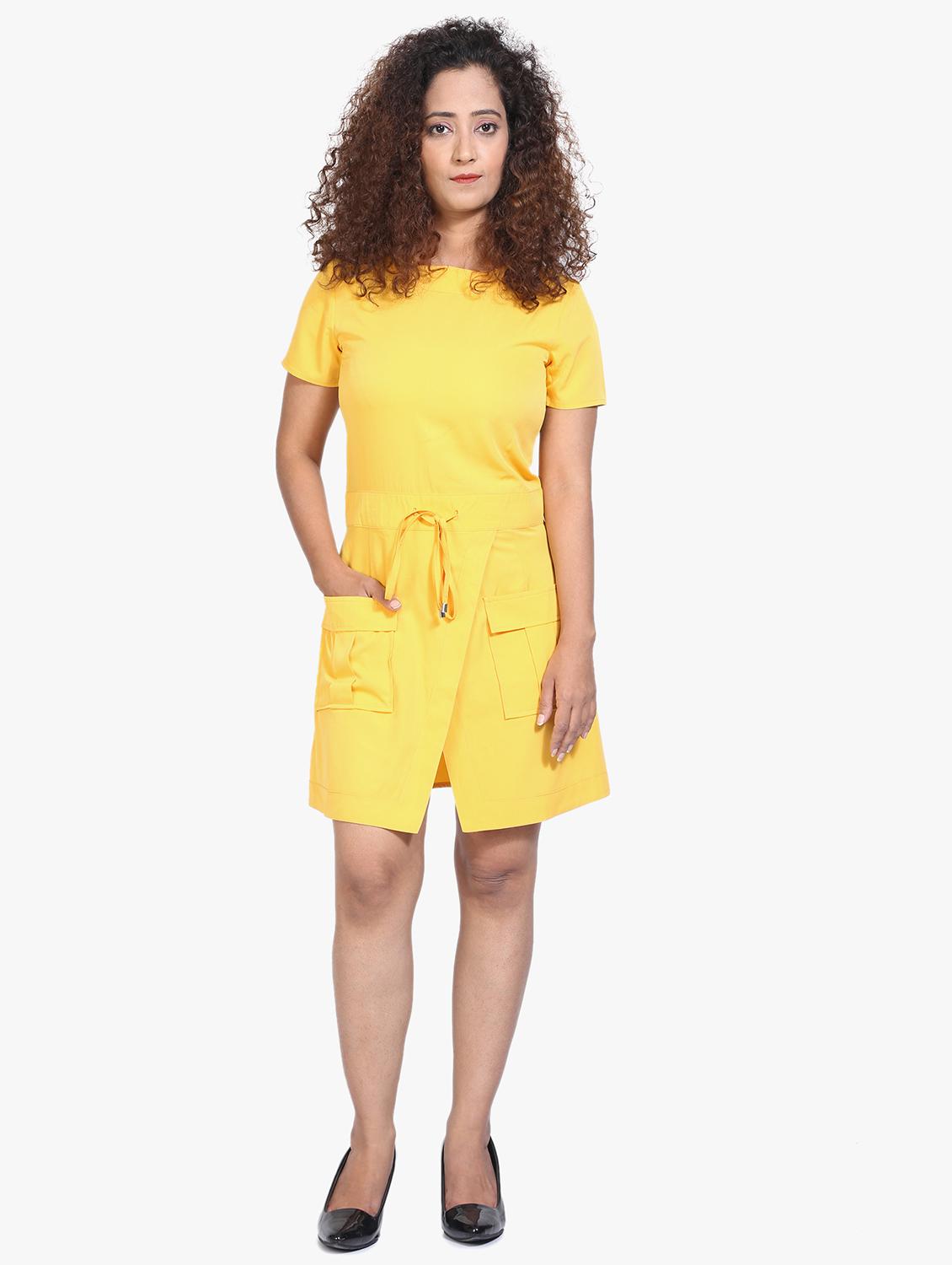 tie front solid a-line dress - 17431778 - Zoom Image - 0