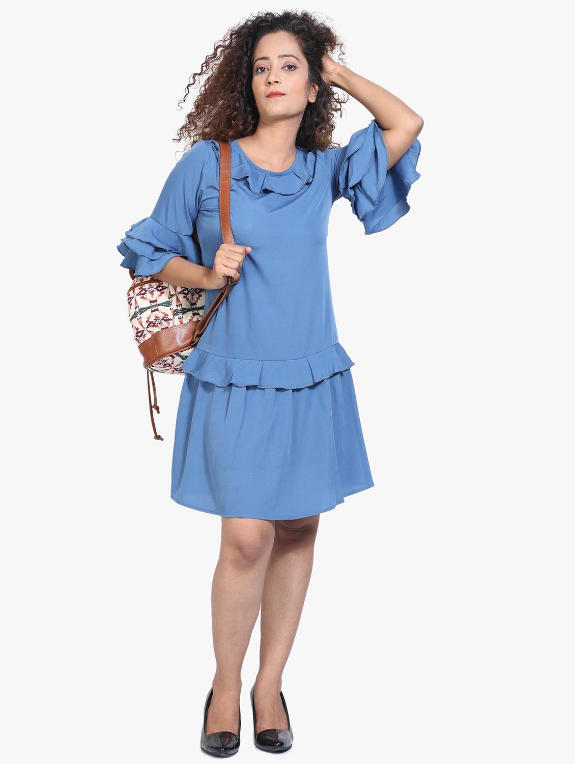 tiered bell sleeved a-line dress - 17431782 - Standard Image - 3