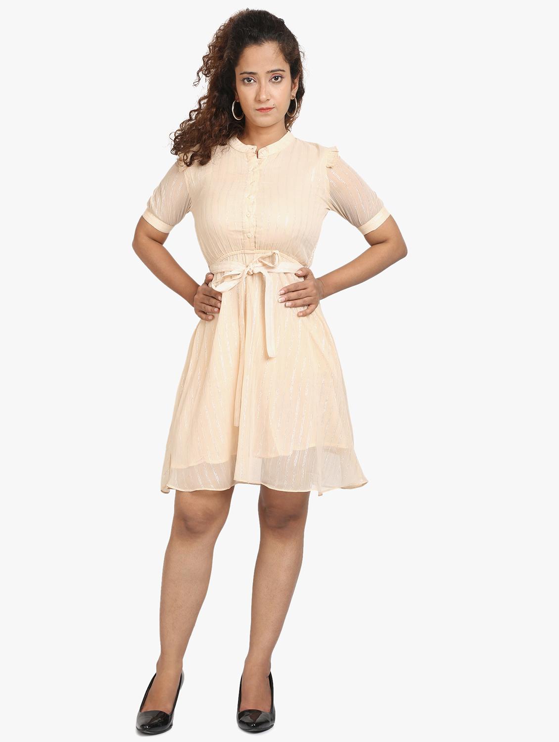 mandarin neck tie front a-line dress - 17431784 -  Zoom Image - 0