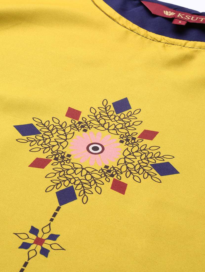 yellow printed straight kurta - 17432537 - Standard Image - 3