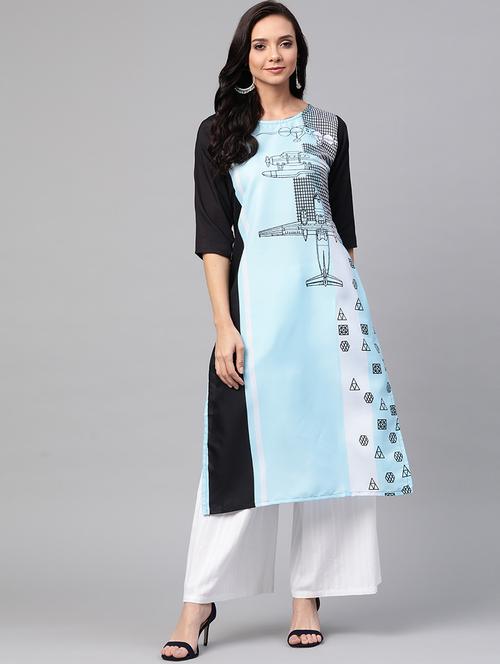 blue printed straight kurta - 17432541 - Standard Image - 0