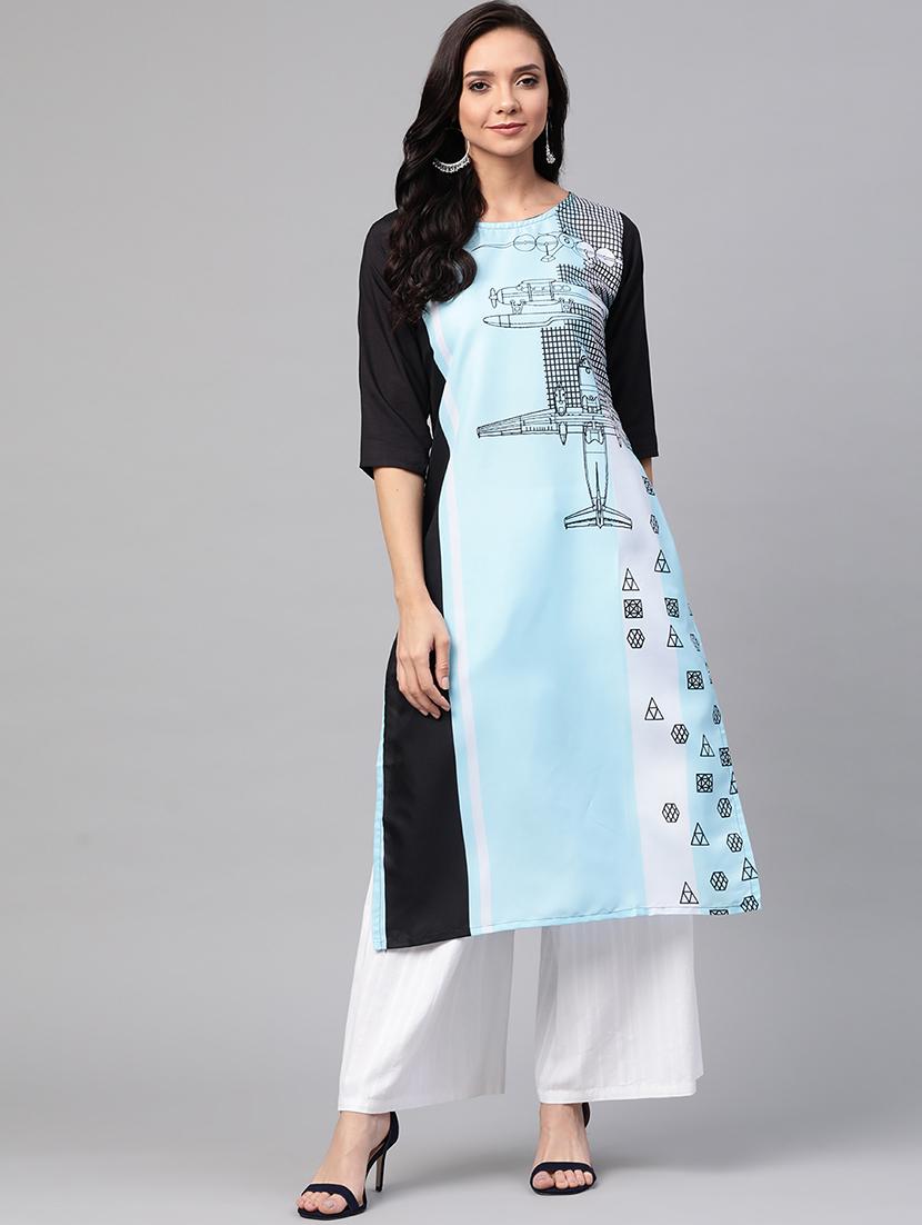 blue printed straight kurta - 17432541 - Zoom Image - 0