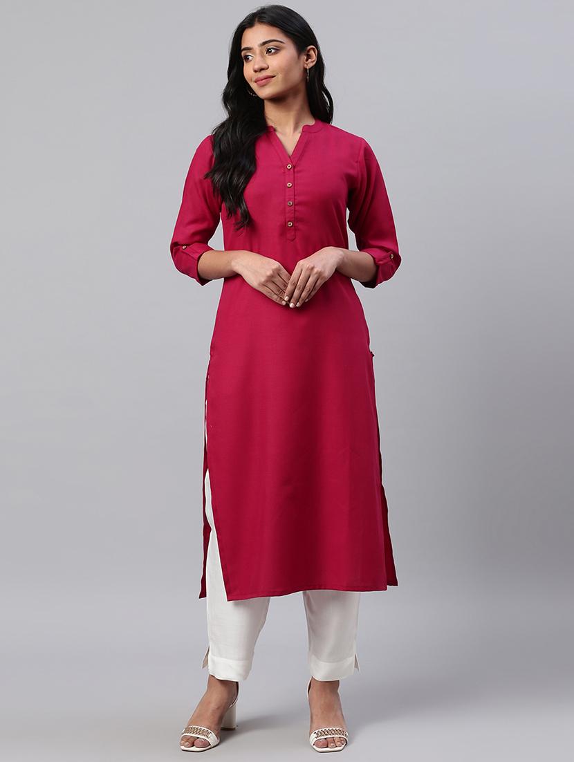 pink solid straight kurta - 17432544 - Zoom Image - 0