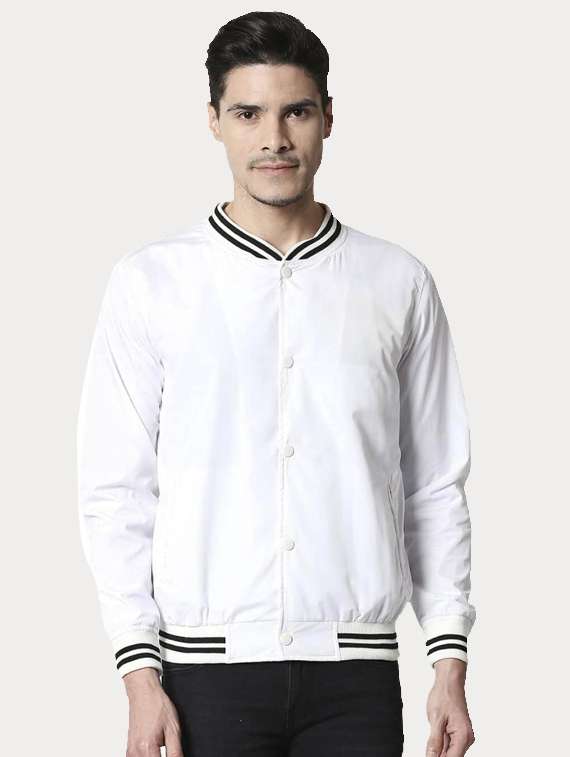 Buy online White Solid Bomber Jacket from Jackets for Men by