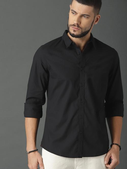 black solid casual shirt - 17433041 - Standard Image - 0