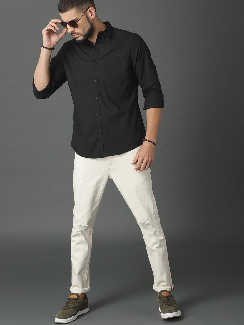 black solid casual shirt - 17433041 - Standard Image - 3