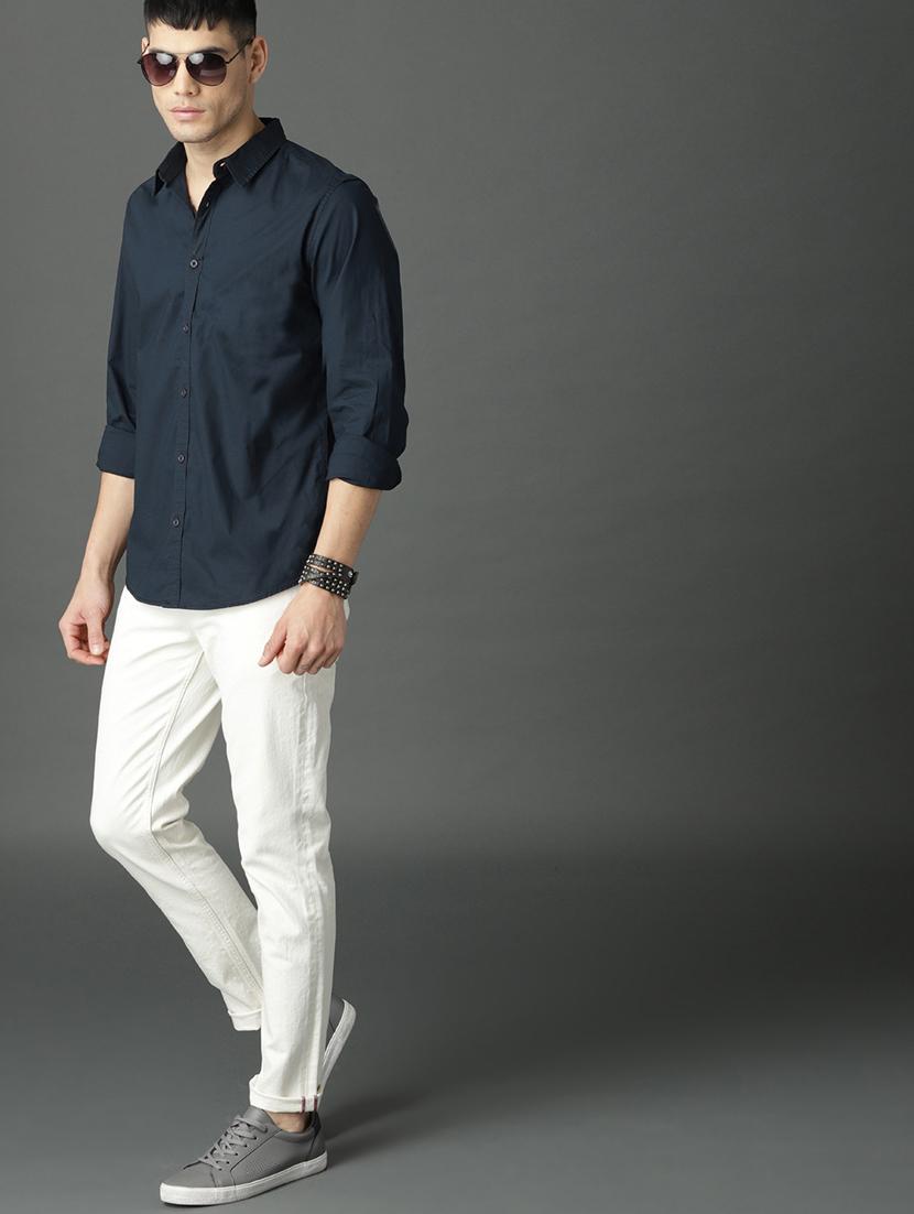 navy blue solid casual shirt - 17433042 - Standard Image - 3