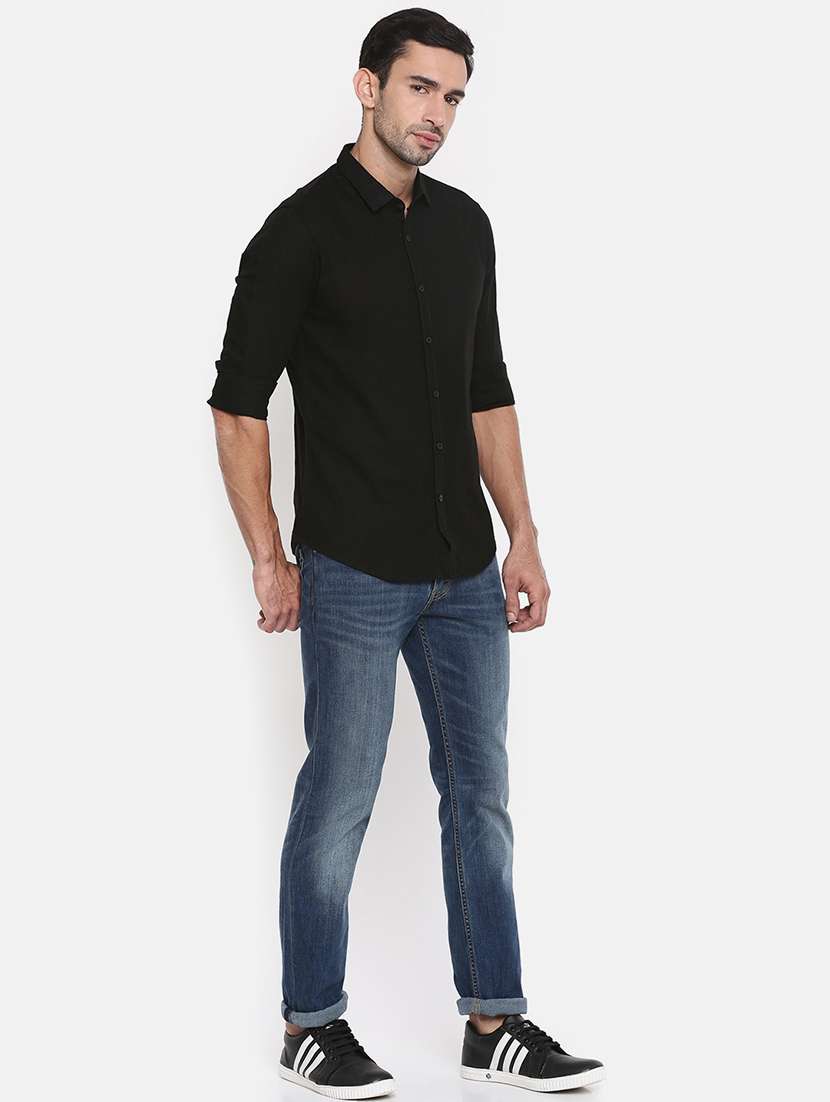 black solid casual shirt - 17433044 - Standard Image - 3
