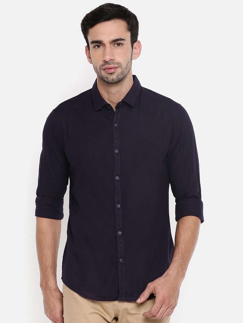 navy blue solid casual shirt - 17433045 - Zoom Image - 0