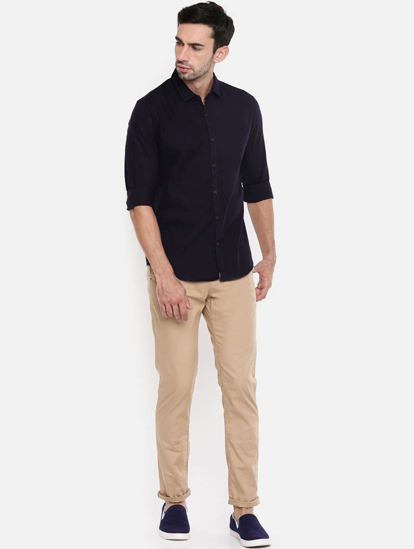 navy blue solid casual shirt - 17433045 - Standard Image - 3
