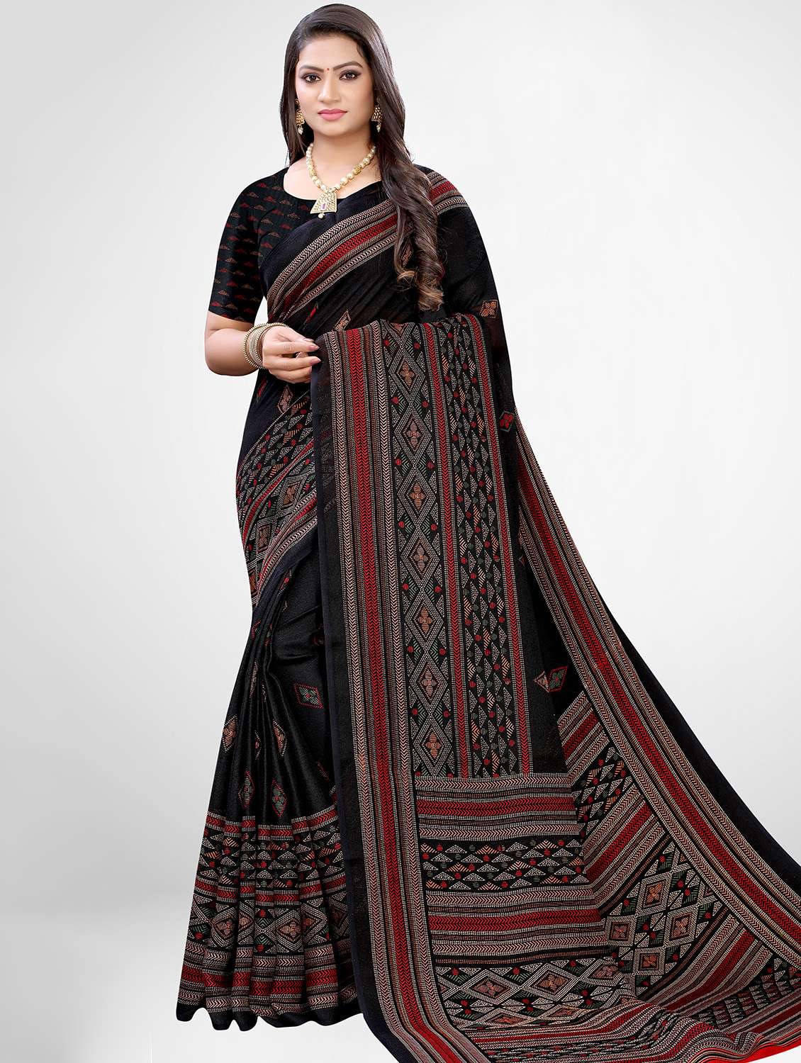 black jute silk printed saree with blouse