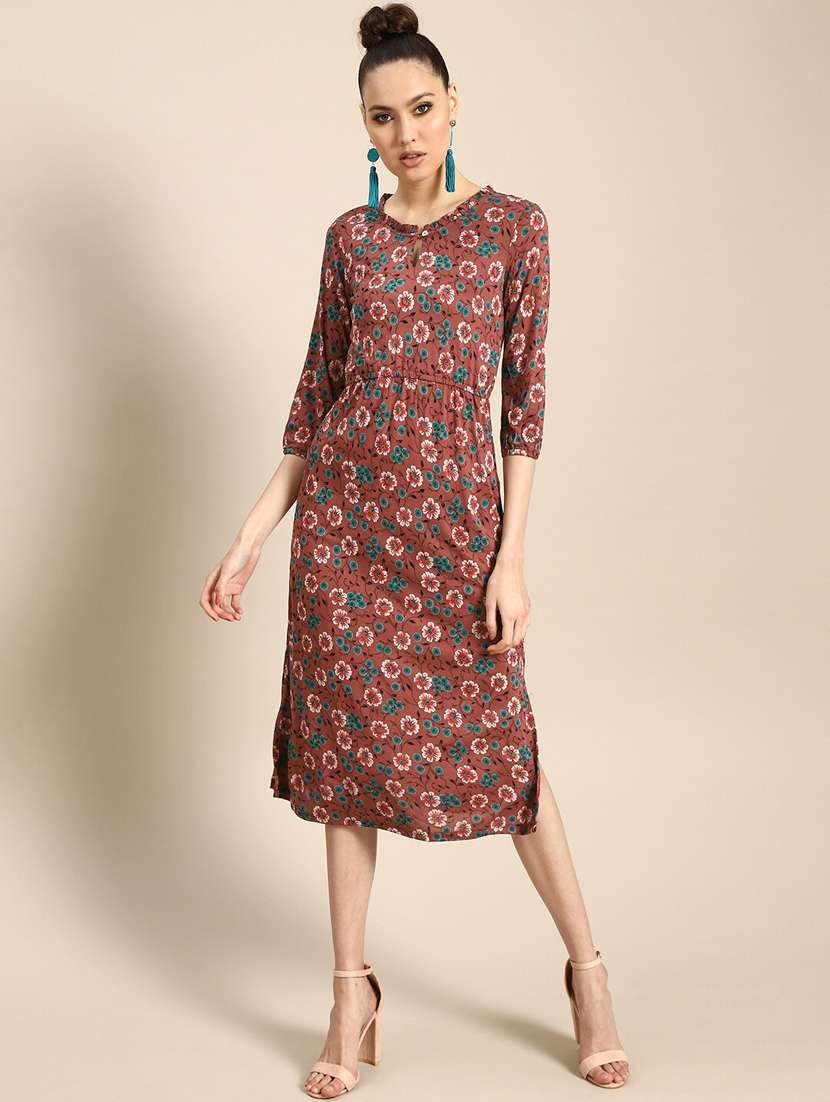 round neck floral a-line dress