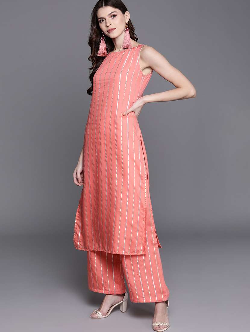 peach silk kurta palazzo  set