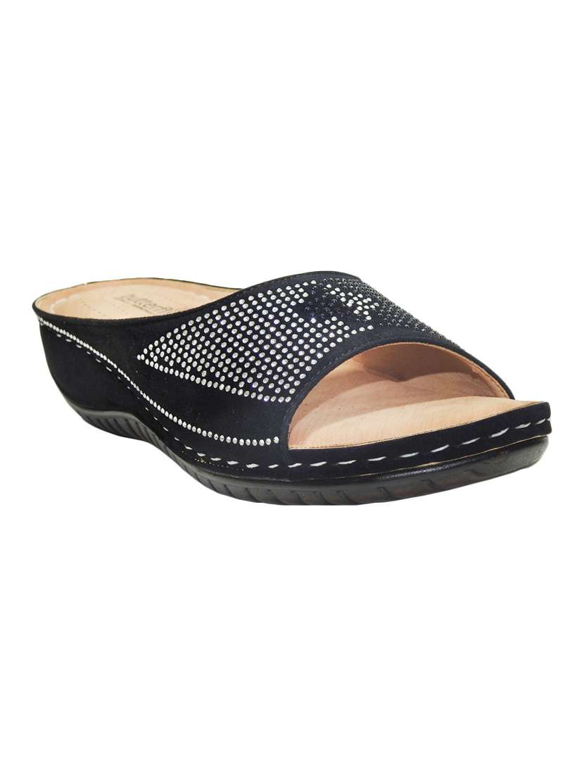 black pu slip on sandals