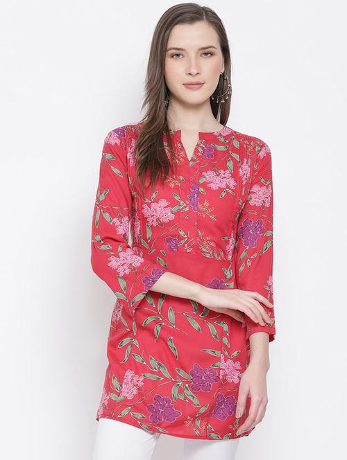 notch neck floral tunic - 17436280 - Standard Image - 0