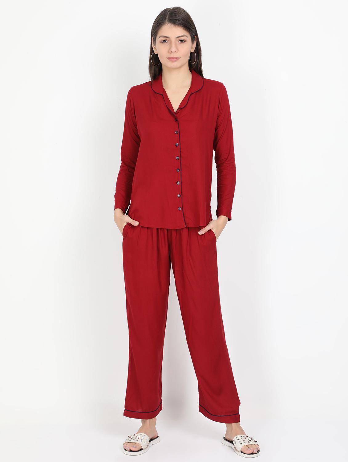 contrast piped nightwear pajama set  - 17437994 -  Zoom Image - 0
