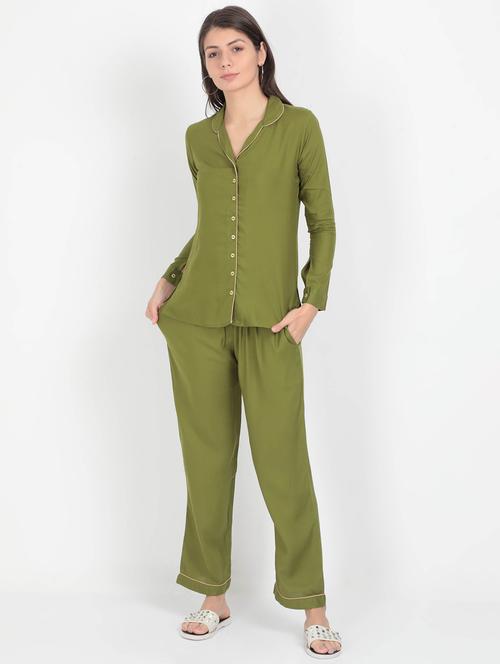 contrast piped nightwear pajama set  - 17437996 -  Standard Image - 0
