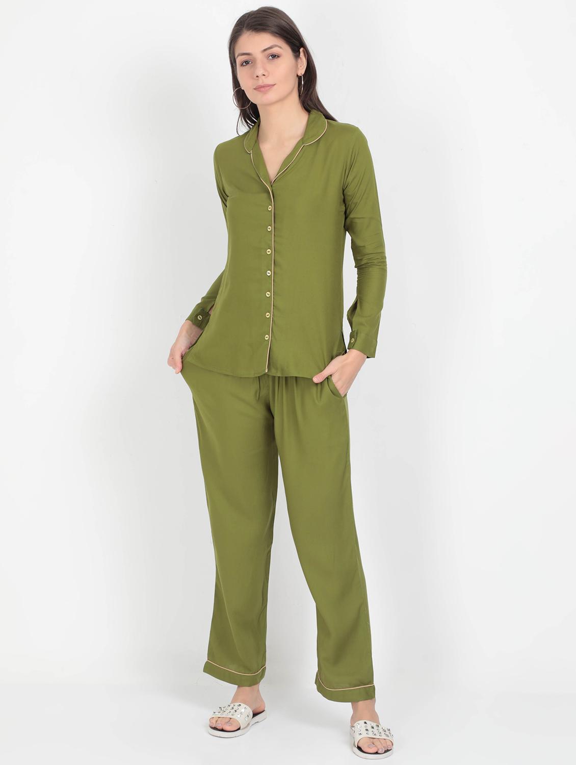 contrast piped nightwear pajama set  - 17437996 -  Zoom Image - 0