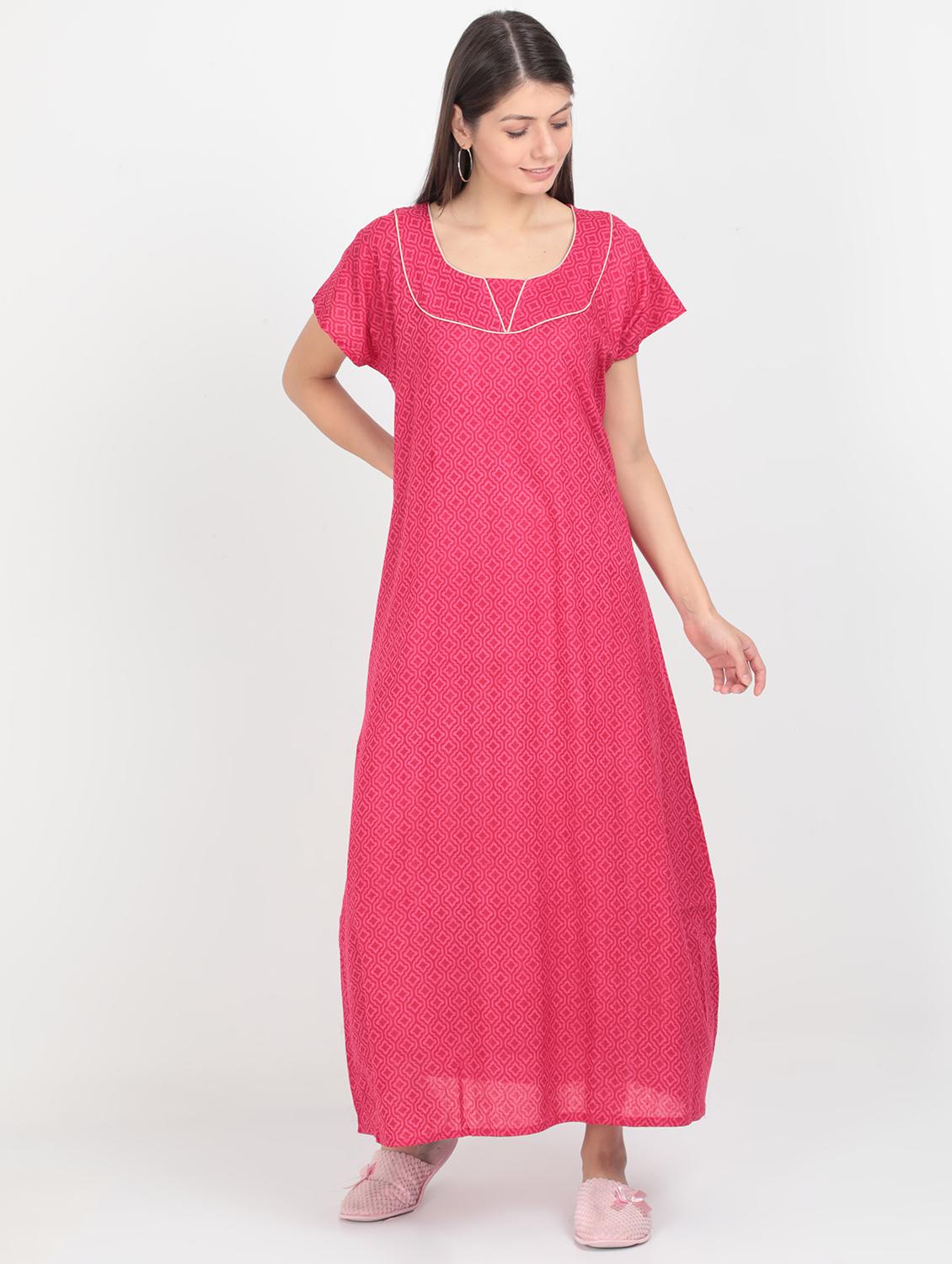 pink cotton  nighty - 17438025 -  Zoom Image - 0