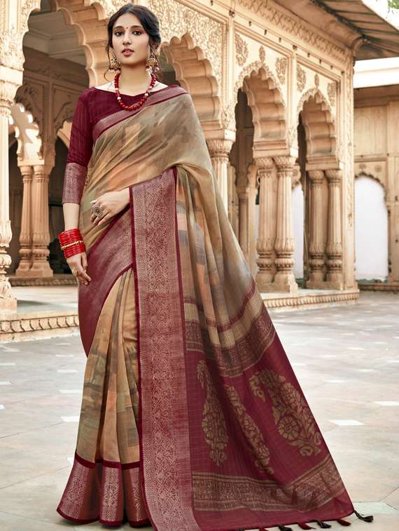 lace border printed saree with blouse