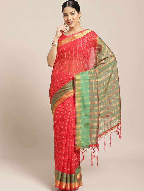 checkered banarasi saree - 17441861 - Standard Image - 0