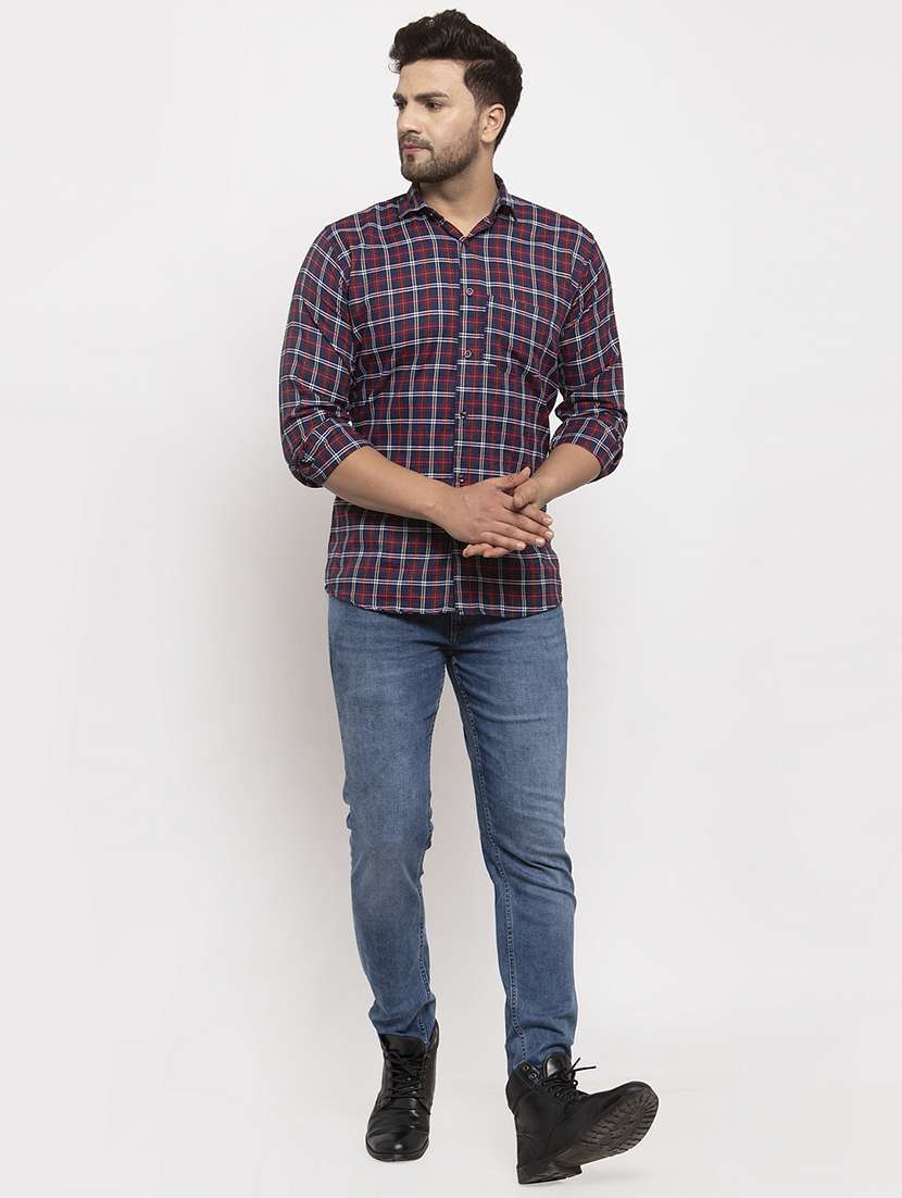navy blue checkered casual shirt - 17442601 -  Standard Image - 3