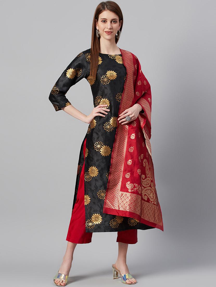 black art silk unstitched suit - 17443232 - Zoom Image - 0