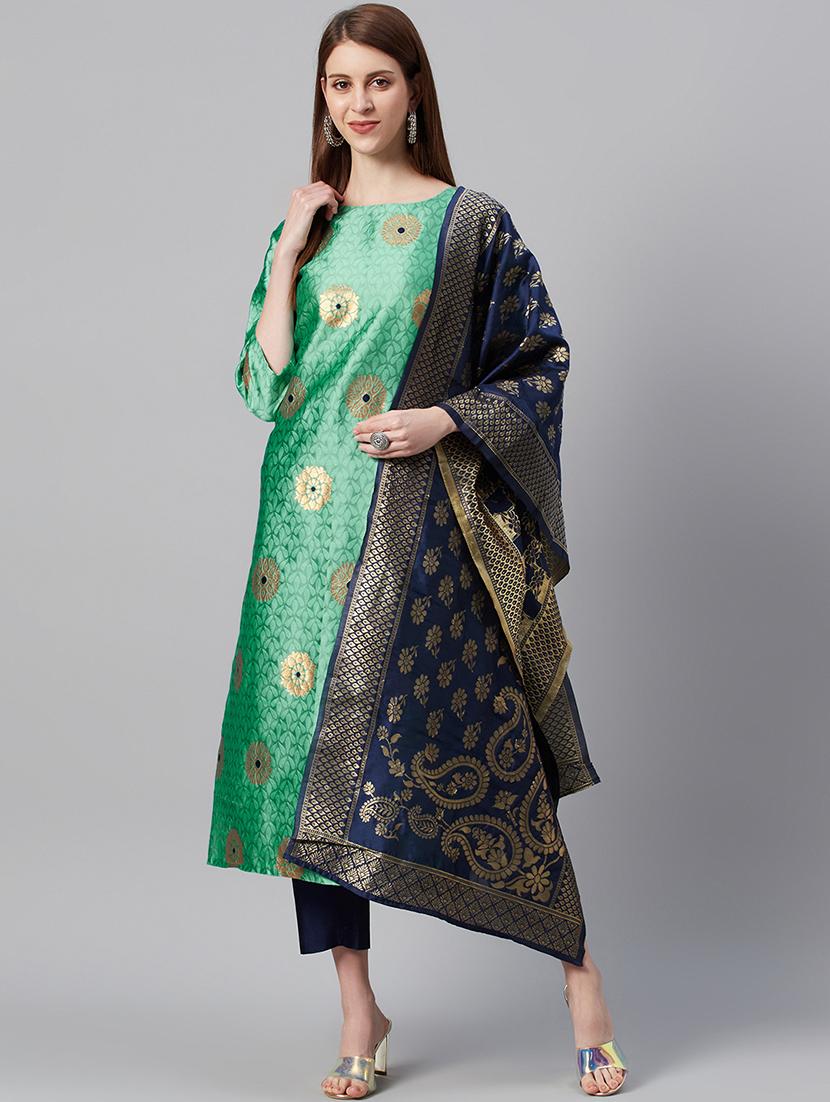 blue art silk unstitched suit - 17443236 - Zoom Image - 0