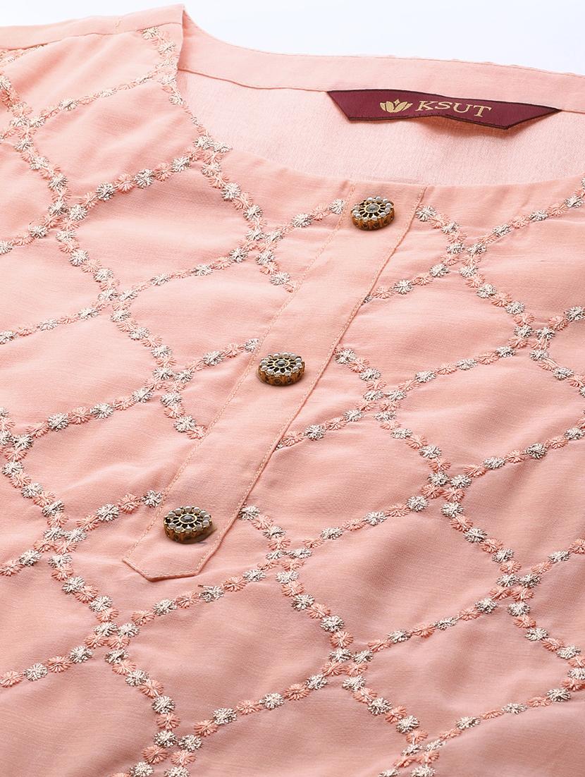 peach art silk unstitched suit - 17443239 - Standard Image - 3