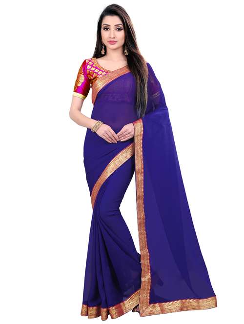 navy bordered saree - 17443840 -  Standard Image - 0