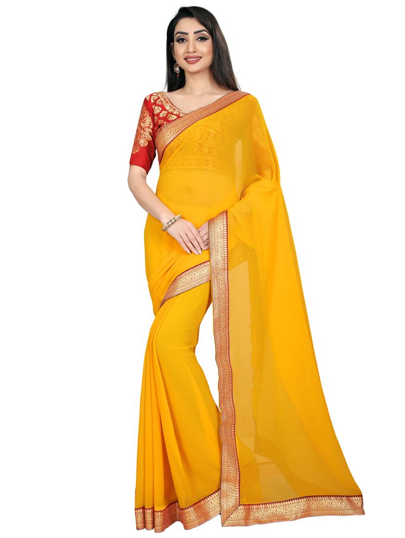 solid bordered saree with blouse - 17443842 - Zoom Image - 0