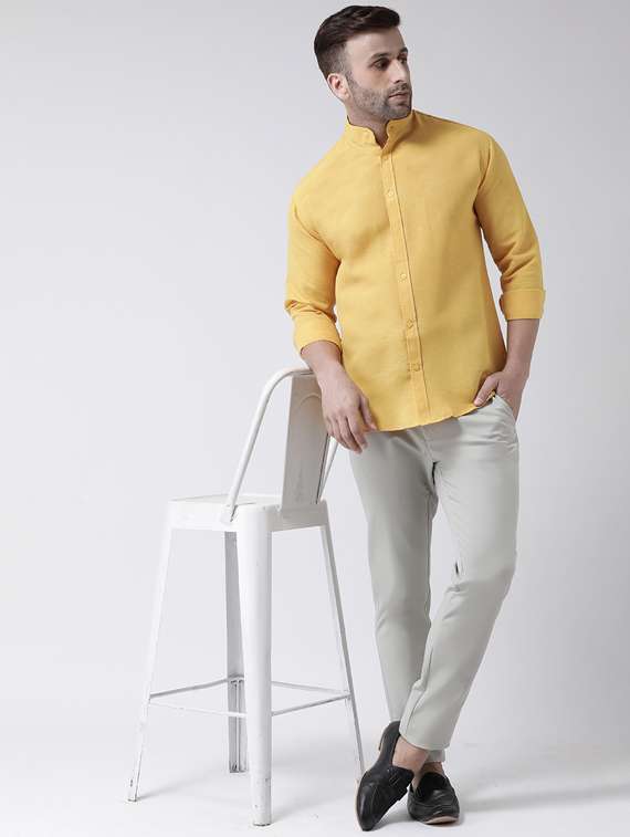 Buy online Yellow Solid Casual Shirt 