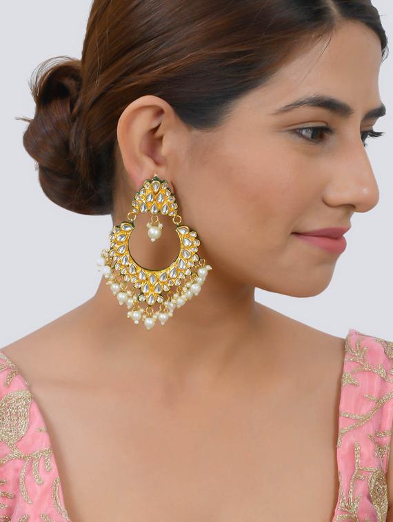 gold brass chandballi earrings - 17449760 - Standard Image - 3