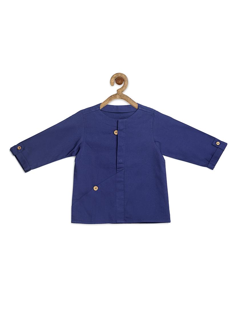 blue cotton poplin kurta - 17450146 - Zoom Image - 0