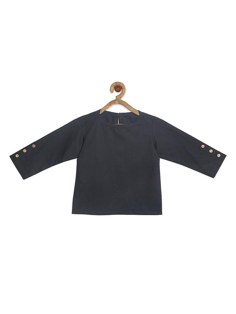 black cotton poplin kurta - 17450147 - Zoom Image - 0