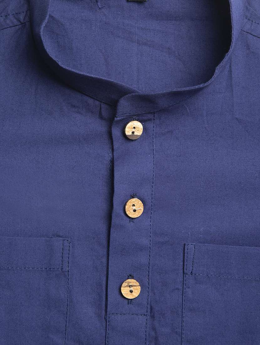 blue cotton poplin kurta - 17450149 -  Standard Image - 3
