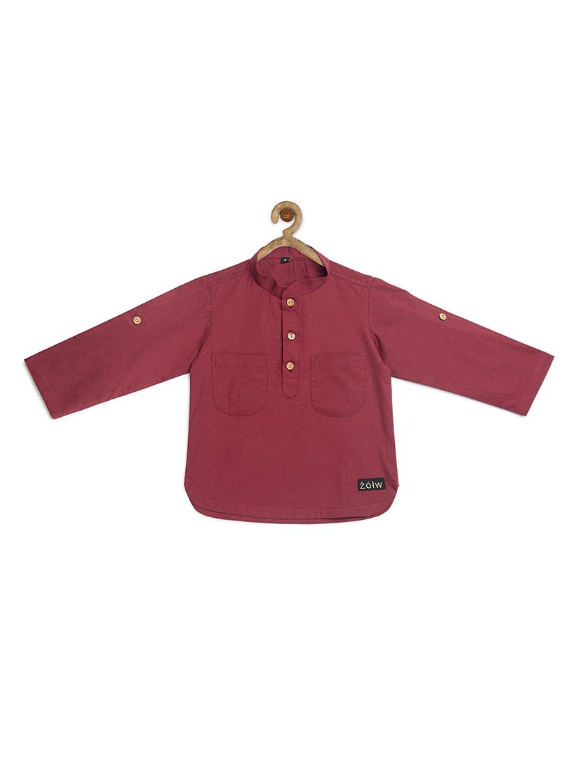 red cotton poplin kurta - 17450150 - Zoom Image - 0