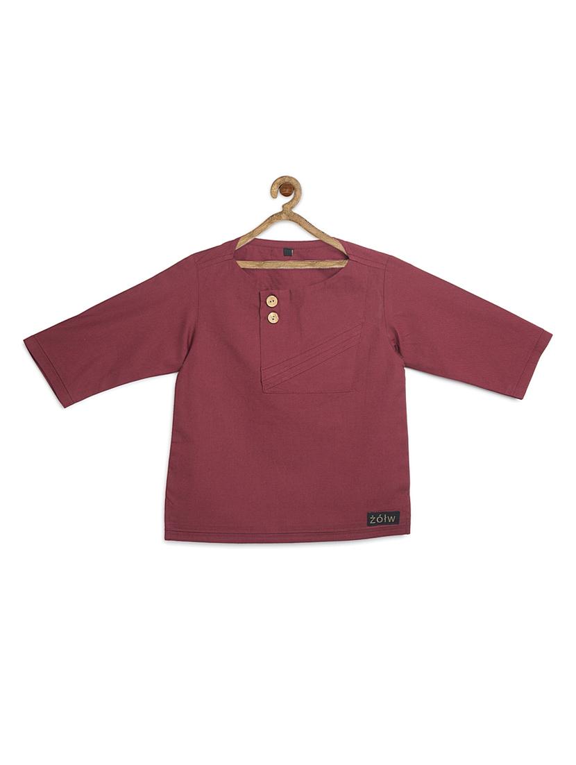 red cotton poplin kurta - 17450162 - Zoom Image - 0