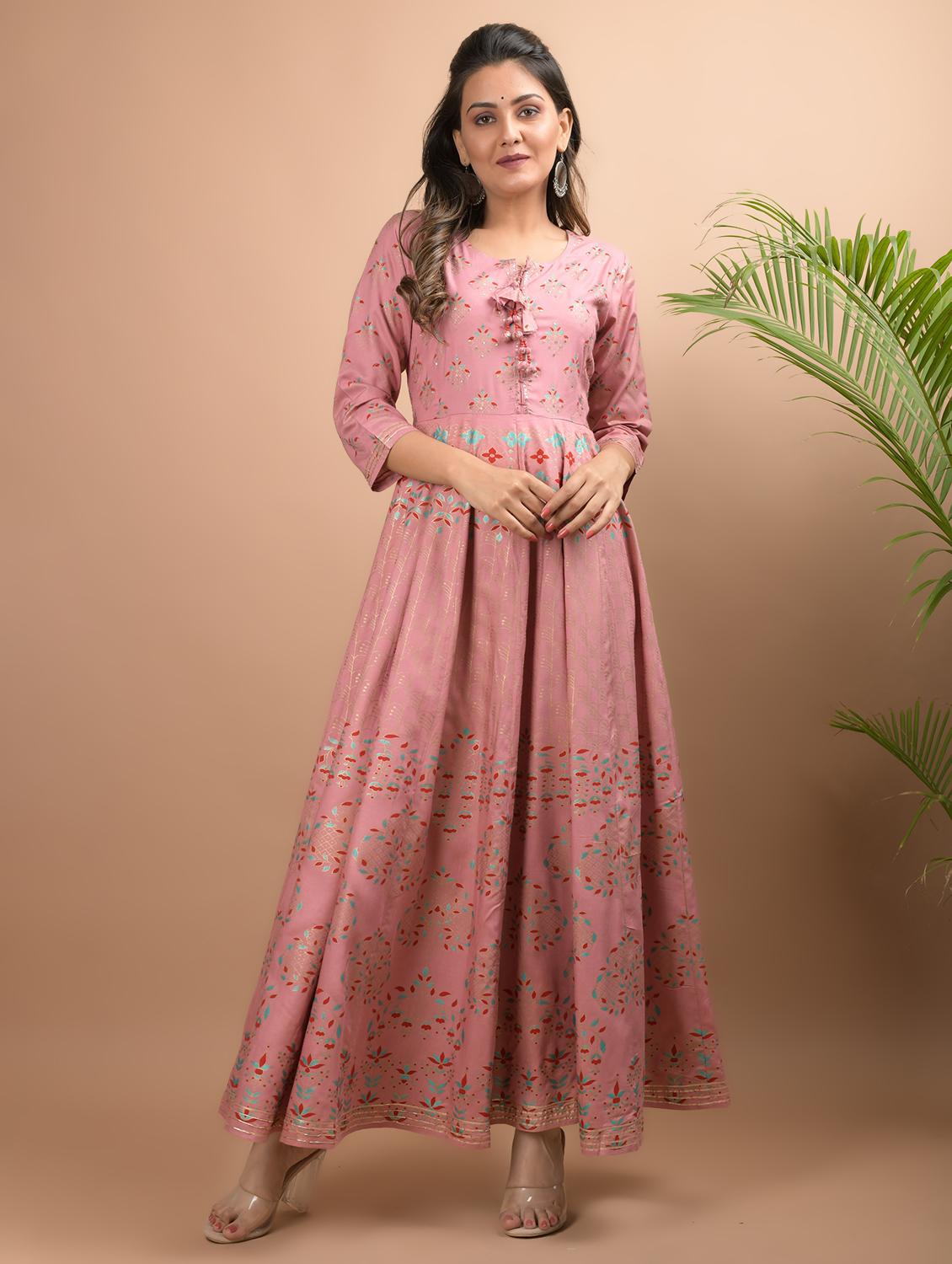 gold print fit & flare gown - 17451129 -  Zoom Image - 0