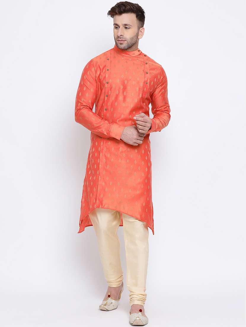men self design mandarin neck asymmetric kurta - 17451162 -  Zoom Image - 0